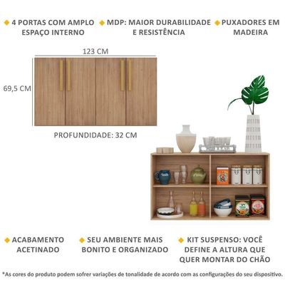 Aparador Buffet 4 Portas Suspenso Viena Rustic/natural