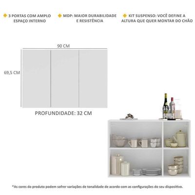 Aparador 3 Portas Suspenso Veneza Mp1008 Branco