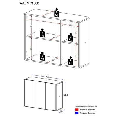 Aparador 3 Portas Suspenso Veneza Mp1008 Branco