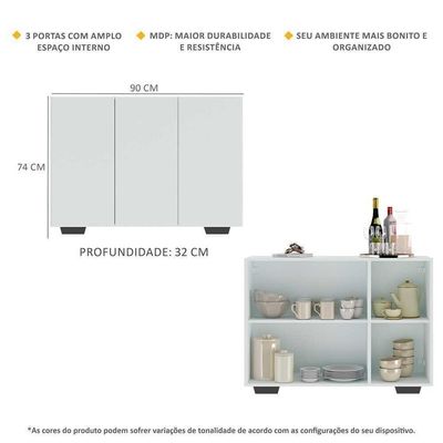 Aparador 3 Portas Mp1010 Branco/Preto