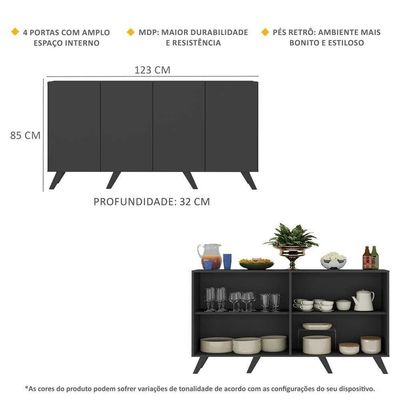 Aparador Buffet 4 Portas Retrô Alemanha Br3556 Preto