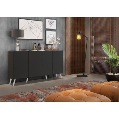 Aparador Buffet Retrô Multimóveis 4 Portas Preto/branco