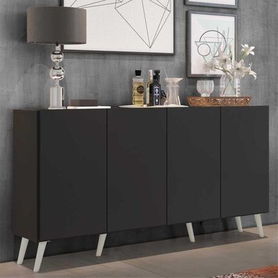 Aparador Buffet Retrô Multimóveis 4 Portas Preto/branco