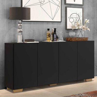 Aparador Buffet Multimóveis Veneza 4 Portas Preto/natural