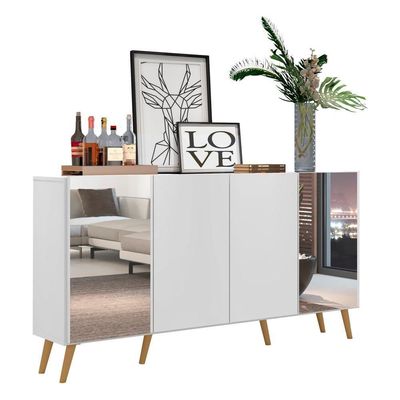 Aparador Buffet Retrô Com Espelho Multimóveis Branco/natural