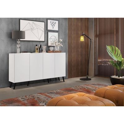 Aparador Buffet Retrô Multimóveis 4 Portas Branco/preto