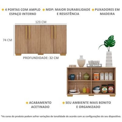 Aparador Buffet 4 Portas Com Pés Quadrados Rustic/natural