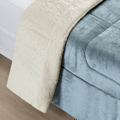 Coberdrom Casa Scarpa Apollo King Sherpa Pele de Carneiro + Manta Flannel - Azul Quartzo