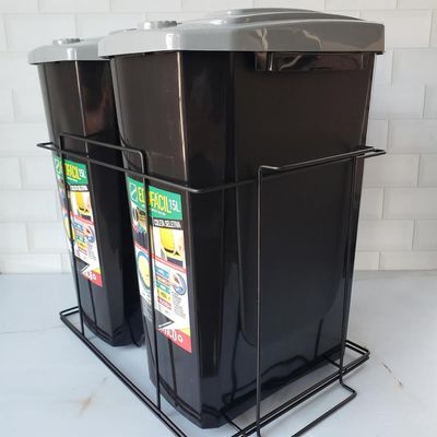 Lixeira Dupla 15L Slim para Armário Preta com Corrediças Deslizantes Schmitt