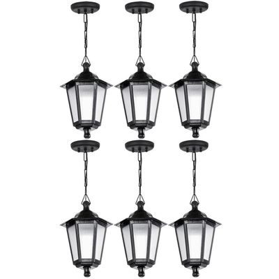 Kit 6 Pendentes de Teto Lente Fosca Luminária Grega Colonial Retro Preta Dital Bivolt