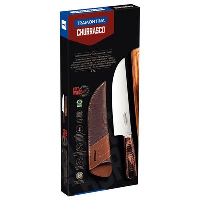 Faca para Carne Tramontina 8' Aço Inox e Cabo de Madeira Polywood com Bainha de Couro