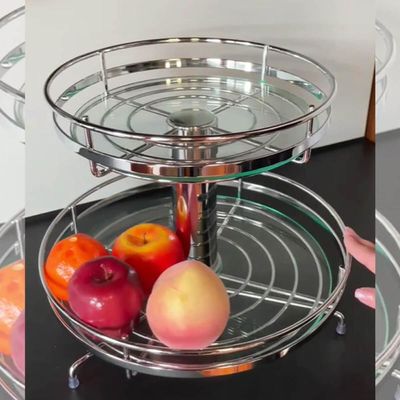 Fruteira Giratória Redonda de Mesa Dupla Cromado 30cm com Vidro Para Bancada Schmitt