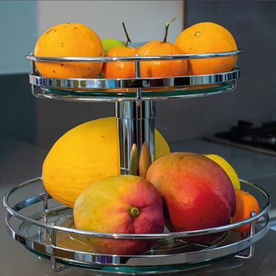 Fruteira Giratória Redonda de Mesa Dupla Cromado 30cm com Vidro Para Bancada Schmitt