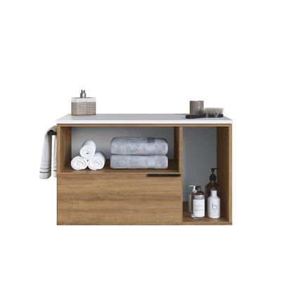 Gabinete Suspenso 80cm Mel Branco Toalheiro Portas e Gaveta BH8020MB