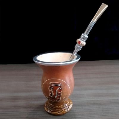 Conjunto Kit Cuia E Bomba Para Chimarrão Mate Terere Porongo Caramelo