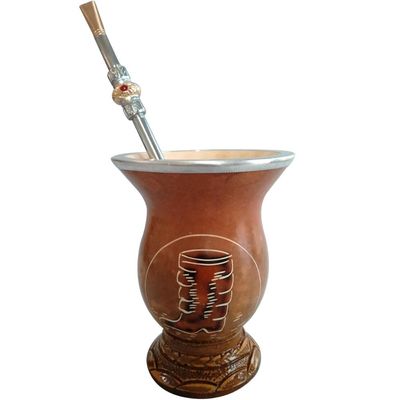 Conjunto Kit Cuia E Bomba Para Chimarrão Mate Terere Porongo Caramelo