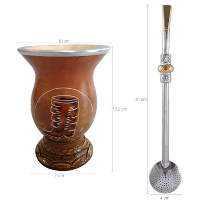 Conjunto Kit Cuia E Bomba Para Chimarrão Mate Terere Porongo Caramelo