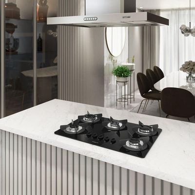 Fogão Cooktop 5 Bocas Mesa Em Vidro Safe Ferro Fundido Fogatti Bivolt