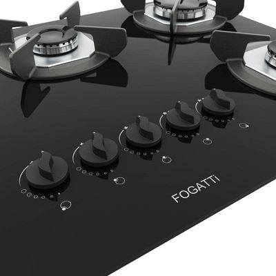Fogão Cooktop 5 Bocas Mesa Em Vidro Safe Ferro Fundido Fogatti Bivolt