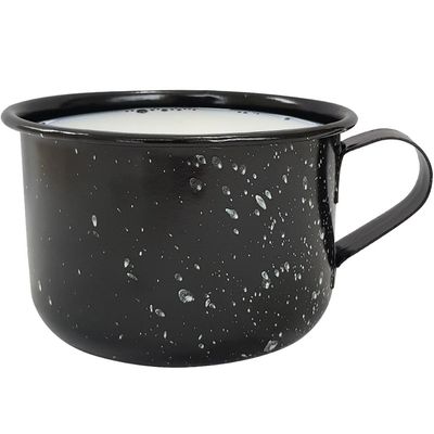 Caneca Esmaltada Grande Leiteira 600ml Caneca Rustico Preta