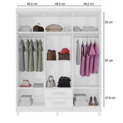 Guarda Roupa Casal Espelho 6 Portas 2 Gavetas Moden 150 Cm Branco Flex Incp