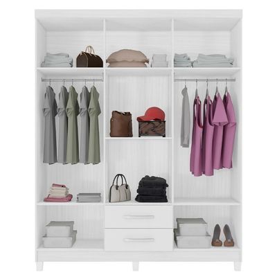 Guarda Roupa Casal Espelho 6 Portas 2 Gavetas Moden 150 Cm Branco Flex Incp
