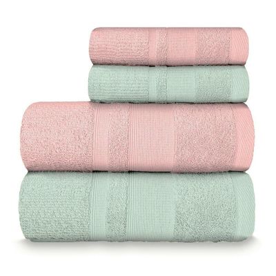 Jogo De Toalha Banhão Master 100% Algodão 4 Peças Gramatura 550 Verde Ice/rosa Cravo