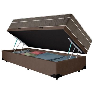 Cama Box Baú Suede Solteiro + Colchão Serene Molas Ensacadas 88x188x69 Marrom