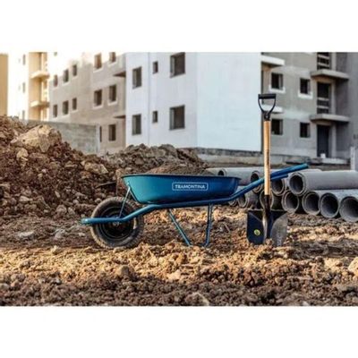 Carrinho De Mão Tramontina Caçamba Rasa Metálica Braço Metálico E Pneu Com Câmara Azul 50l