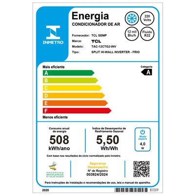Ar Condicionado Split Hi Wall TCL T-Pro 2.0 Inverter 12.000 BTUs Frio 220V R-32
