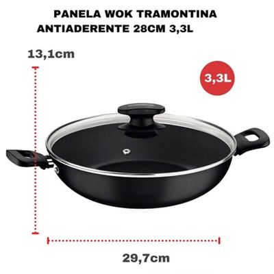 Wok em Alumínio 28cm Tramontina Loreto Antiaderente Panela com Tampa e Alças 3,3L Grafite
