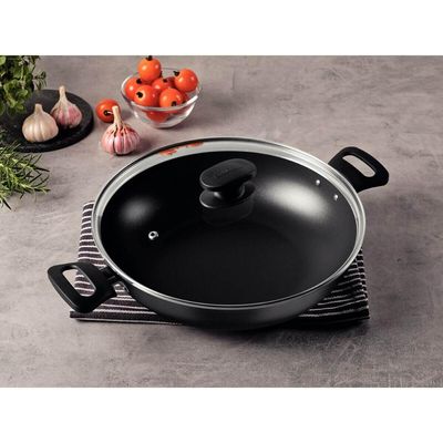 Wok em Alumínio 28cm Tramontina Loreto Antiaderente Panela com Tampa e Alças 3,3L Grafite
