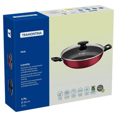 Wok em Alumínio 28cm Tramontina Loreto Antiaderente Panela com Tampa e Alças 3,3L Grafite
