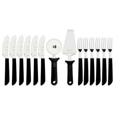 Kit Pizza Tramontina Aço Inox e Polipropileno Preto com Espátula e Cortador 14 Peças
