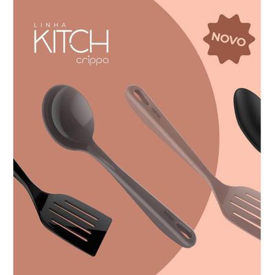 Kit 12 Espátulas Culinárias de Nylon 31,5cm Pretas Crippa Lanchonete Restaurante