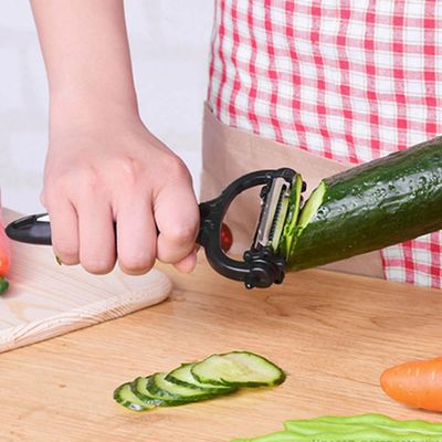 Descascador de Legumes 3 Lâminas Giratórias 15cm Preto Lyor Inox Plástico Manual Multifuncional