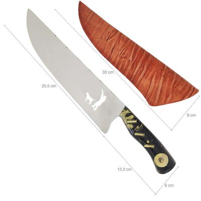 Faca Caçador Perdiz Perdigueiro Picanheira 10' Aço Inox 420c Churrasco Artesanal Cabo Munição