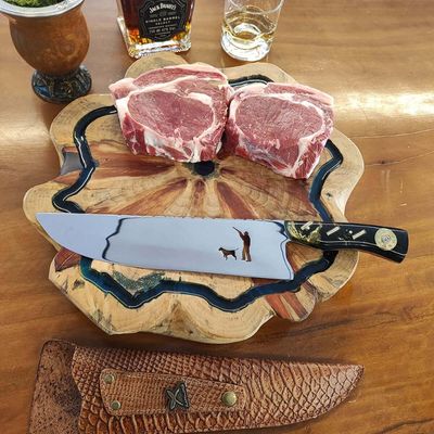 Faca Caçador Perdiz Perdigueiro Picanheira 10' Aço Inox 420c Churrasco Artesanal Cabo Munição