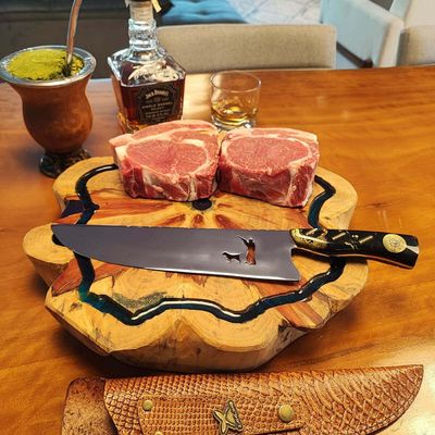 Faca Caçador Perdiz Perdigueiro Picanheira 10' Aço Inox 420c Churrasco Artesanal Cabo Munição