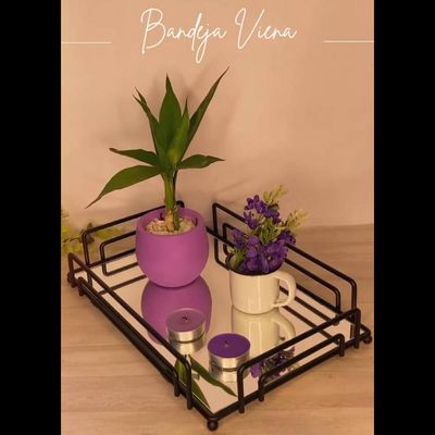 Bandeja Espelhada Decorativa Retangular 30x20cm Preto Fosco Banheiro Aparador Vienna