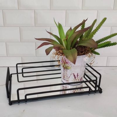 Bandeja Espelhada Decorativa Retangular 30x20cm Preto Fosco Banheiro Aparador Vienna
