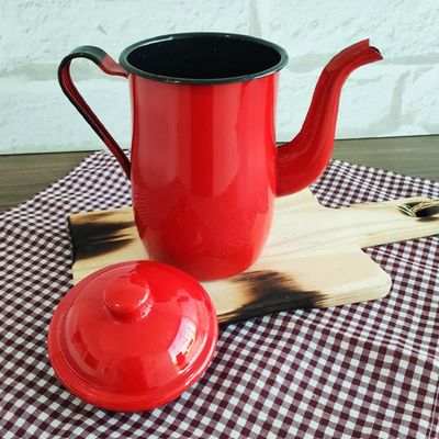 Bule Aço Esmaltado Para Café Chá 1,25 Litros Tradicional Vermelho