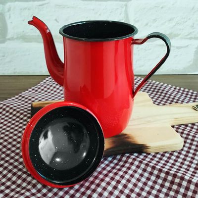 Bule Aço Esmaltado Para Café Chá 1,25 Litros Tradicional Vermelho