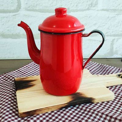 Bule Aço Esmaltado Para Café Chá 1,25 Litros Tradicional Vermelho
