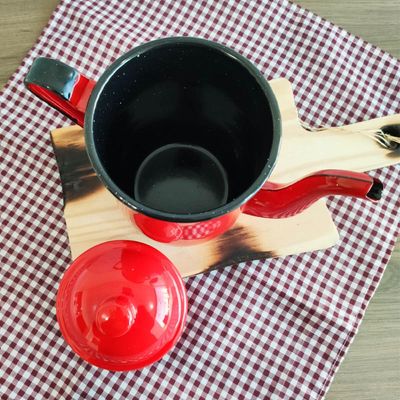 Bule Aço Esmaltado Para Café Chá 1,25 Litros Tradicional Vermelho