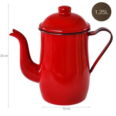 Bule Aço Esmaltado Para Café Chá 1,25 Litros Tradicional Vermelho