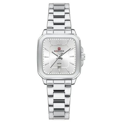 Relógio De Quartzo Feminino Casual Mostrador Quadrado Pulseira Em Aço Inoxidável Impermeavel Branco