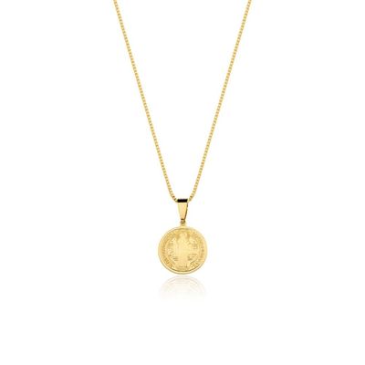Colar Medalha São Bento pequena banhado em ouro 18k