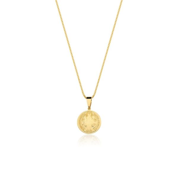 Colar Medalha São Bento pequena banhado em ouro 18k