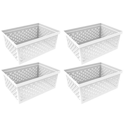 4 Cestos Organizadores Branco Crippa Caixa Média Retangular Closet Escritório Banheiro
